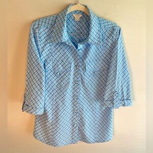 Christopher & Banks Blue and White Plaid Button-Down Shirt | S